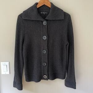 Anne Klein Heavyweight Wool Blend Button Cardigan Sz M Dark Gray Academia Warm
